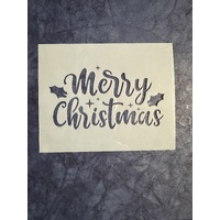 Merry Christmas Holly Wording 12 x 9.5cm Stencil