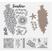 BOX LEAF WAXFLOWERS STAMP, DIE & STENCIL SET