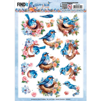 3D Push out -  Berries Beauties - Happy Blue Birds - Birds Nest -  A4 Die Cut Paper Tole Decoupage
