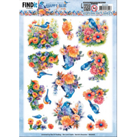 3D Push out -  Berries Beauties - Happy Blue Birds - Colourful Birds -  A4 Die Cut Paper Tole Decoupage