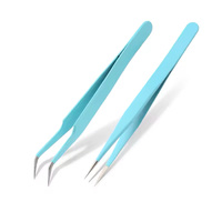 Tweezers Bend+Straight New Stainless Steel Industrial Anti-static Cross Tweezers/Tools 2 Pce