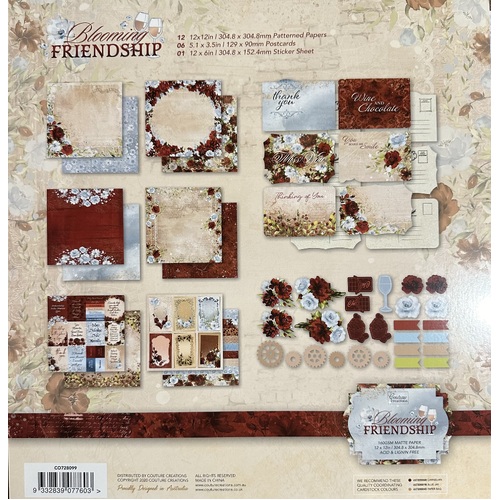 Blooming Friendship - 12 x Matte Papers 160gsm 304.8mm Square (12"), 6 x postards 1 x sticker sheet. 17 pcs per pack