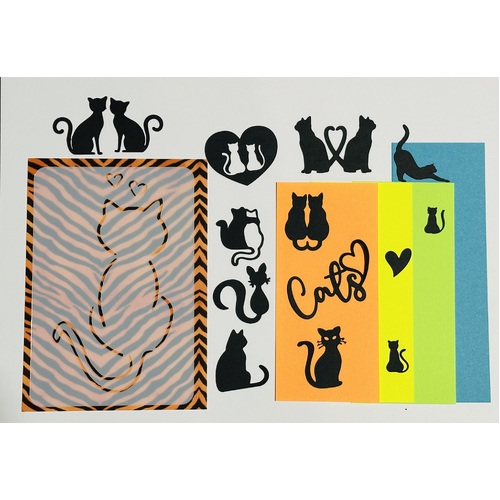 Cat - One - Stencil Pack - with diecut cats and card