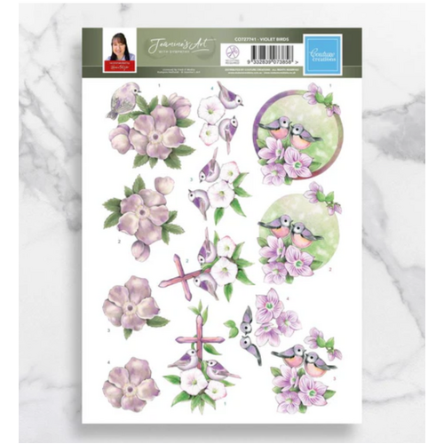 3D push out - Jeanie's Art - Violet Birds - A4 Die Cut Paper Tole Decoupage