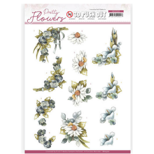 3D push out - Precious Marieke - Pretty Flowers - Blue Flowers A4 Die Cut Paper Tole Decoupage