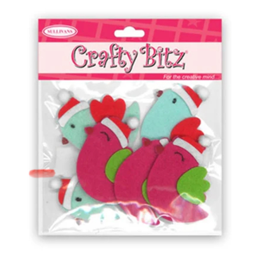 Xmas - Adhesive Felt Birds - 6 pc