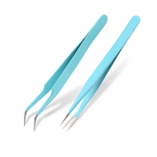 Tweezers Bend+Straight New Stainless Steel Industrial Anti-static Cross Tweezers/Tools 2 Pce